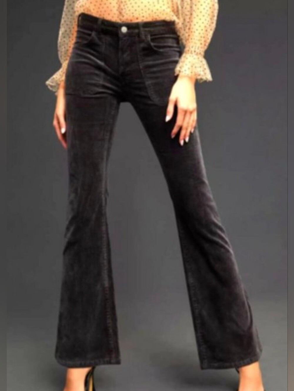 Pilcro Anthologie The Icon Low-Rise Corduroy Chop Pocket Flare Pants Black 27